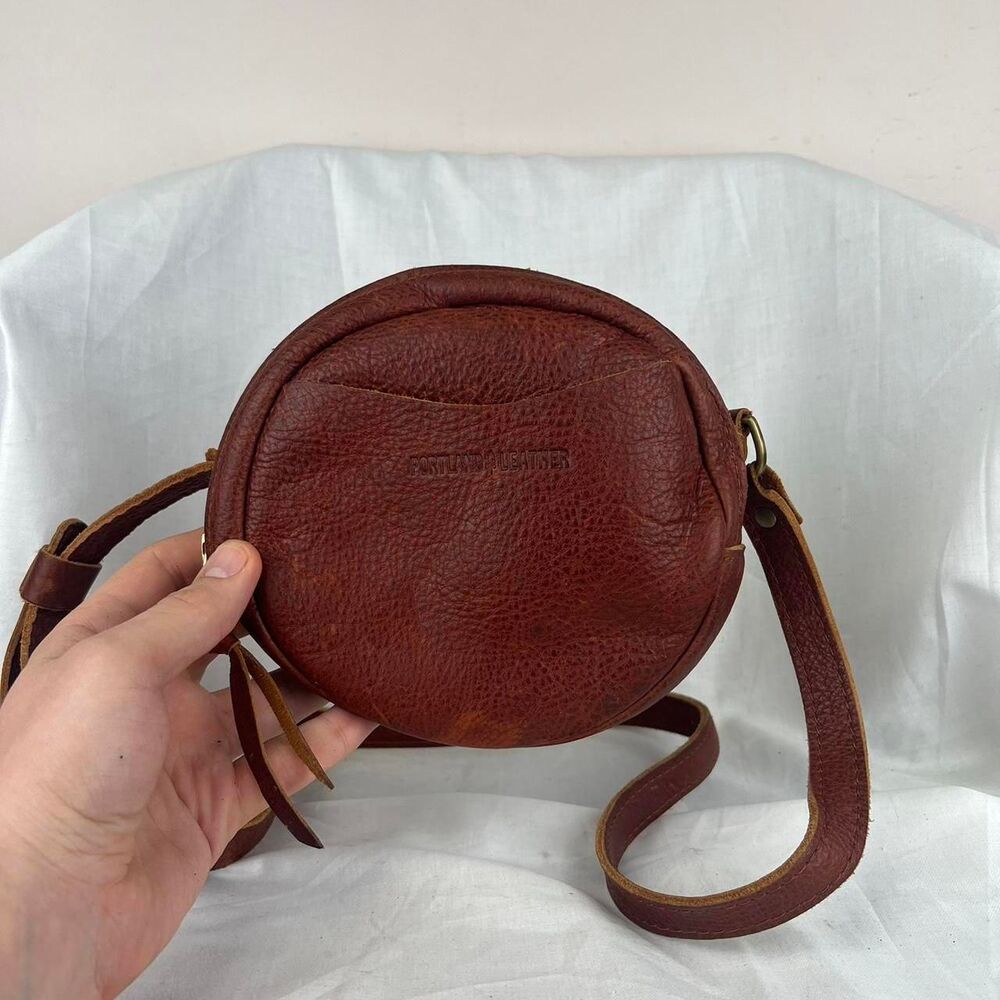 Portland Leather Mini Circle Crossbody Bag with Pebbled Leather